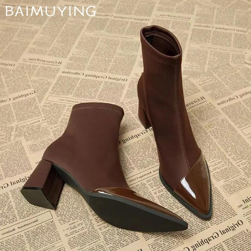 Замшевые массивные женские ботильоны с острым носком, сексуальные туфли на высоком каблуке, новый бренд 2025 года, модные туфли-лодочки в готическом стиле, зимние туфли-лодочки Botas De Mujer