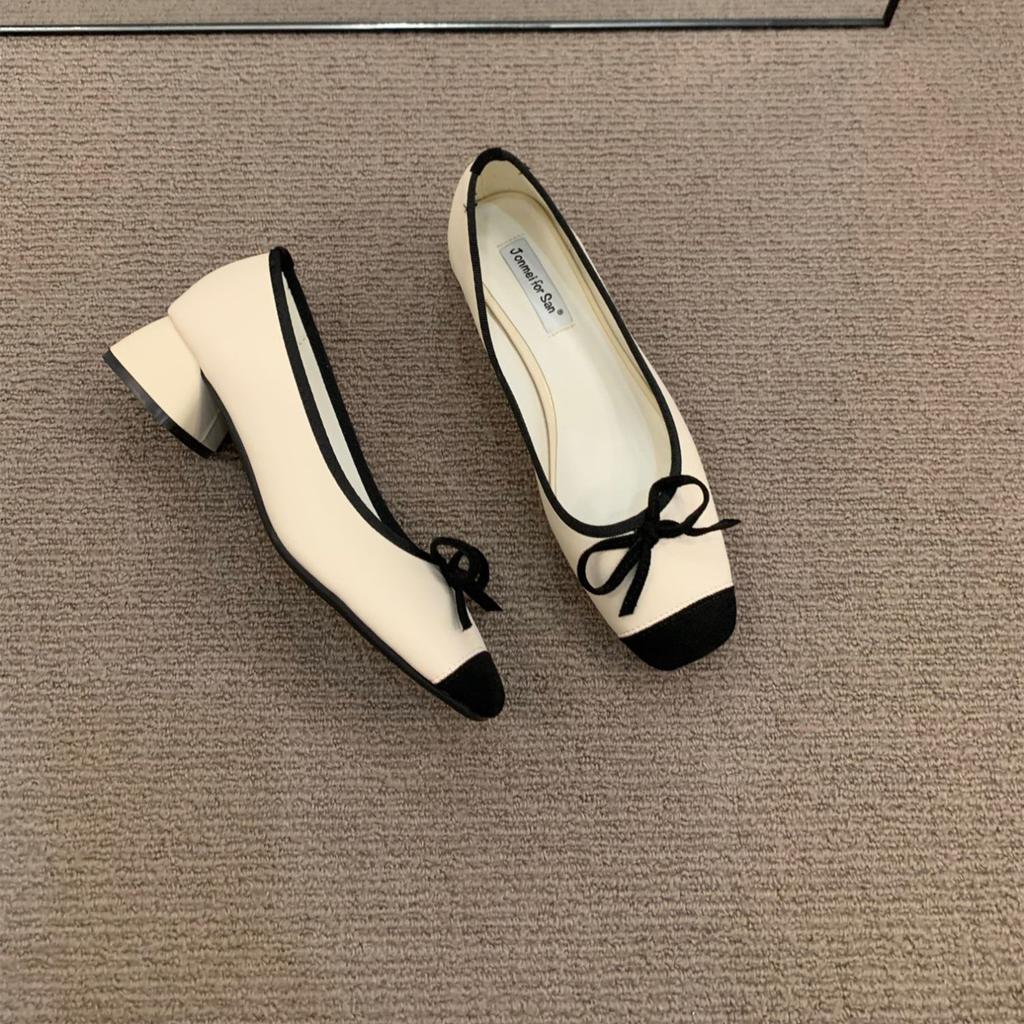 Модные женские балетки Bailamos, модные цветные балетки из мягкой кожи, 2025, квадратный носок, бант, низкий каблук, туфли с мелким вырезом, повседневная обувь Mu