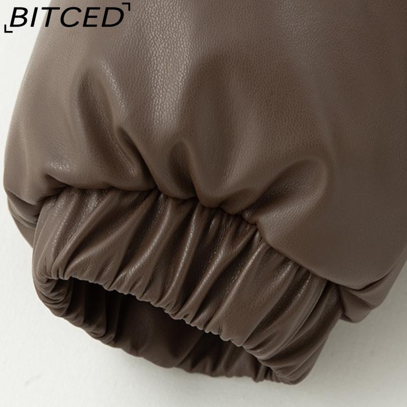 BITCED Кожаная куртка на хлопковой подкладке Осень/Зима для женщин с воротником-стойкой укороченная теплая стеганая куртка