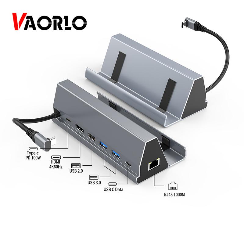 VAORLO Steam Deck Docking Station TV Base Stand 7 In 1 Hub Aluminum Alloy Holder Dock 60Hz HDMI-compatible USB-C For Steam Deck Console