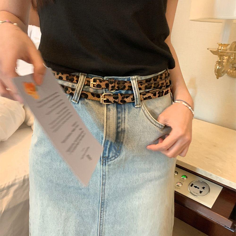 Ремень с металлической пряжкой и леопардовым узором, тонкий боковой декор для платья, элегантный тонкий пояс для дам/девочек