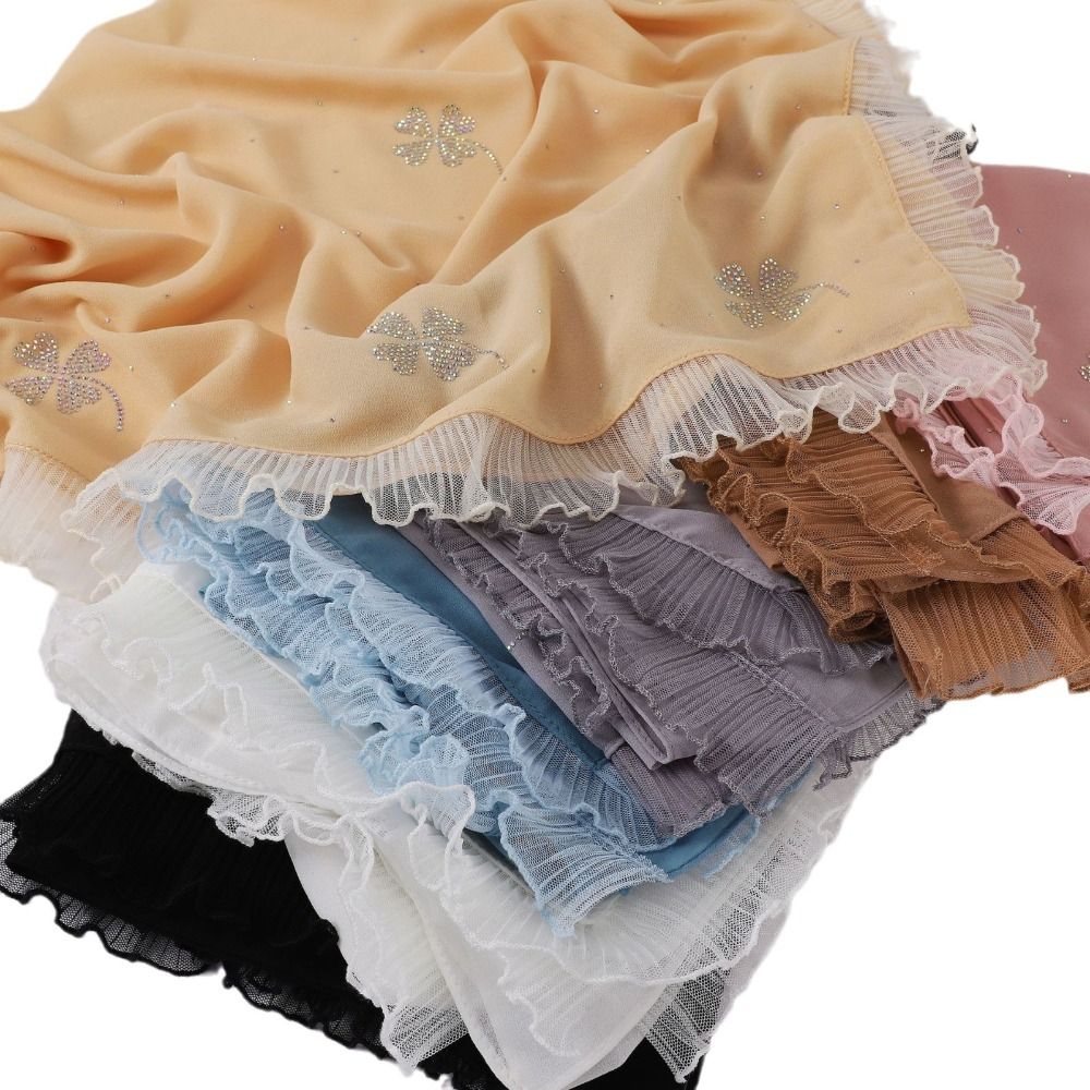 Lace Muslim Shawls Nail Pearl Hui Ethnic Scarf Comfortable Bow Muslim Hijab Daily