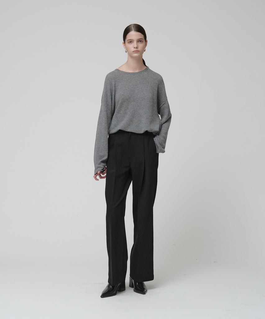 MUSEE [Essentiel] Arch Minimal Wool-Blend Semi-Wide Pants_Black