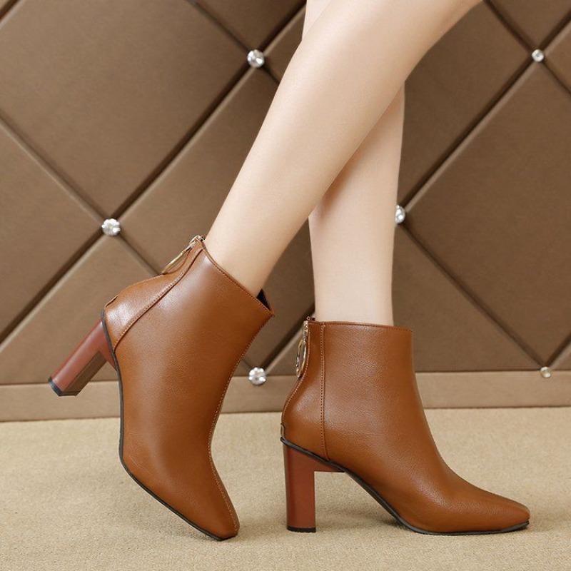 Booties Work Short Shoes for Women Brown Female Ankle Boots Very High Heels Heeled Footwear Y2k Comfortable and Elegant Autumn