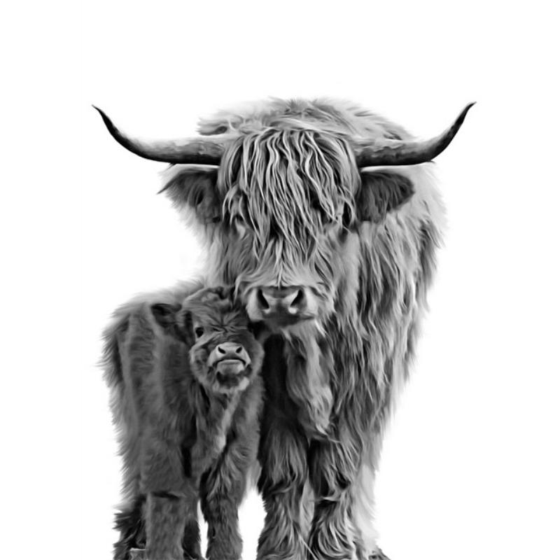 Абстрактные милые картины на холсте с изображением коров Хайленд, акварельные постеры и принты с изображением коров Хайленд, настенные художественные картины для домашнего декора