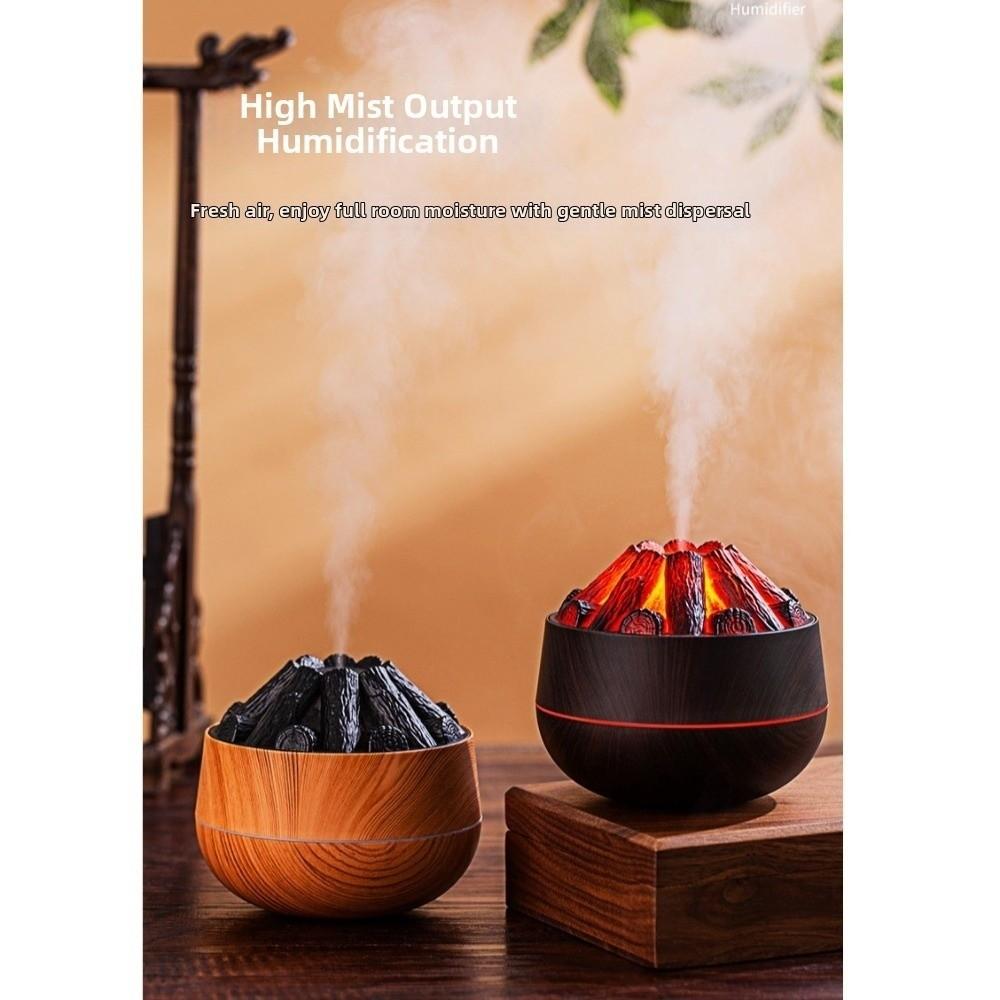 Creative Flame Wood Grain Humidifier 300ml Capacity Indoor Aromatherapy Machine Desktop