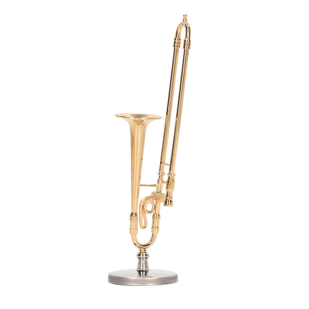 Dollhouse Trombone Model Simulation Brass Gold Plated Miniature Dollhouse Instruments Model for