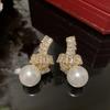 Корейские модные серьги-гвоздики с кубическим цирконием и жемчугом для девочек, дизайнерские эффектные летние серьги-гвоздики, роскошные свадебные украшения