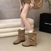 Western Round Head Thick Heel Short Boots Women's Autumn and Winter New Retro Martin Boots Short Flat Heel Trouser Tube Boots