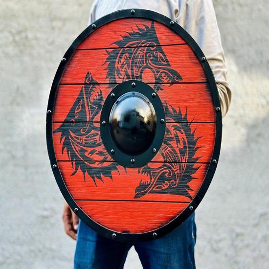 60,96 см Фенрир Красный Волк Подлинный закаленный в бою щит викинга Эйвор Валгалла Ворон Подлинный закаленный в бою щит викинга