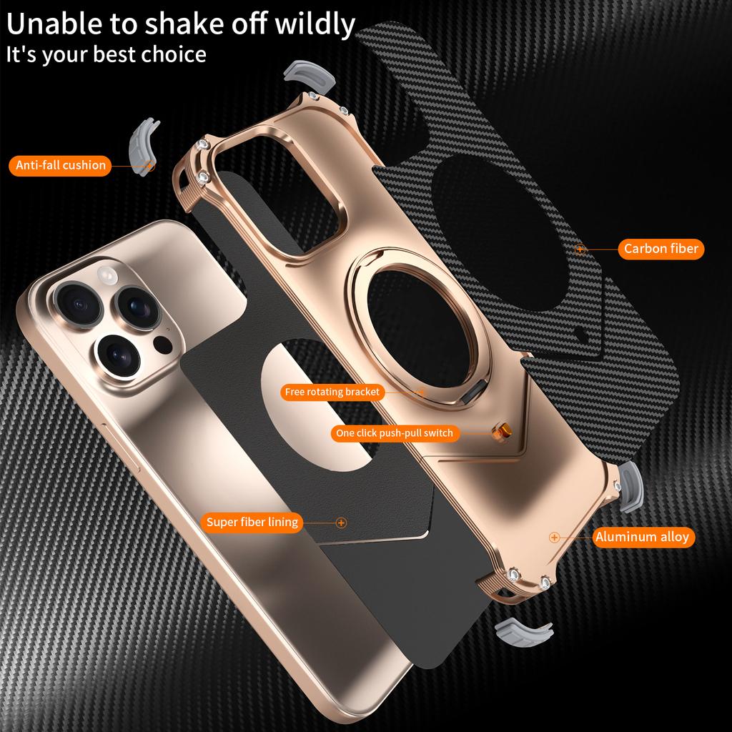 Для iPhone 13 Pro Max Магнитный чехол Текстура углеродного волокна ПУ+Металлическая безбортовая задняя крышка телефона с подставкой