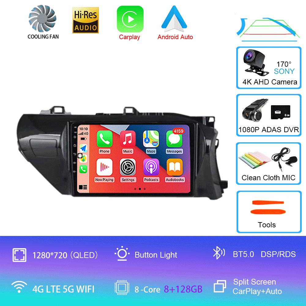 Для Toyota Hilux 2016-2020 Автомагнитола Android 14 Carplay Auto 2K Экран WIFI+4G Мультимедийный плеер 2din Автомагнитола Стерео Головное устройство