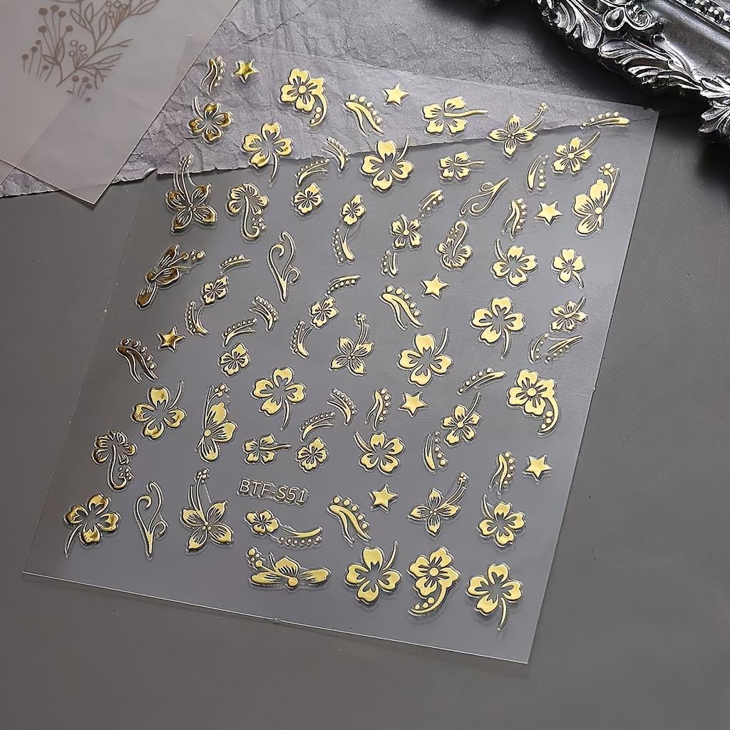 1 лист самоклеящихся бронзовых цветочных наклеек-декалей для нейл-арта для женщин, материалы для нейл-арта, наклейки для ногтей для нейл-арта, аксессуары для вечеринок