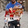 Новый год мужской рождественский Санта праздничный узор мода повседневный О воротник длинный рукав свободный уличный индивидуальный веселый плюс размер топ