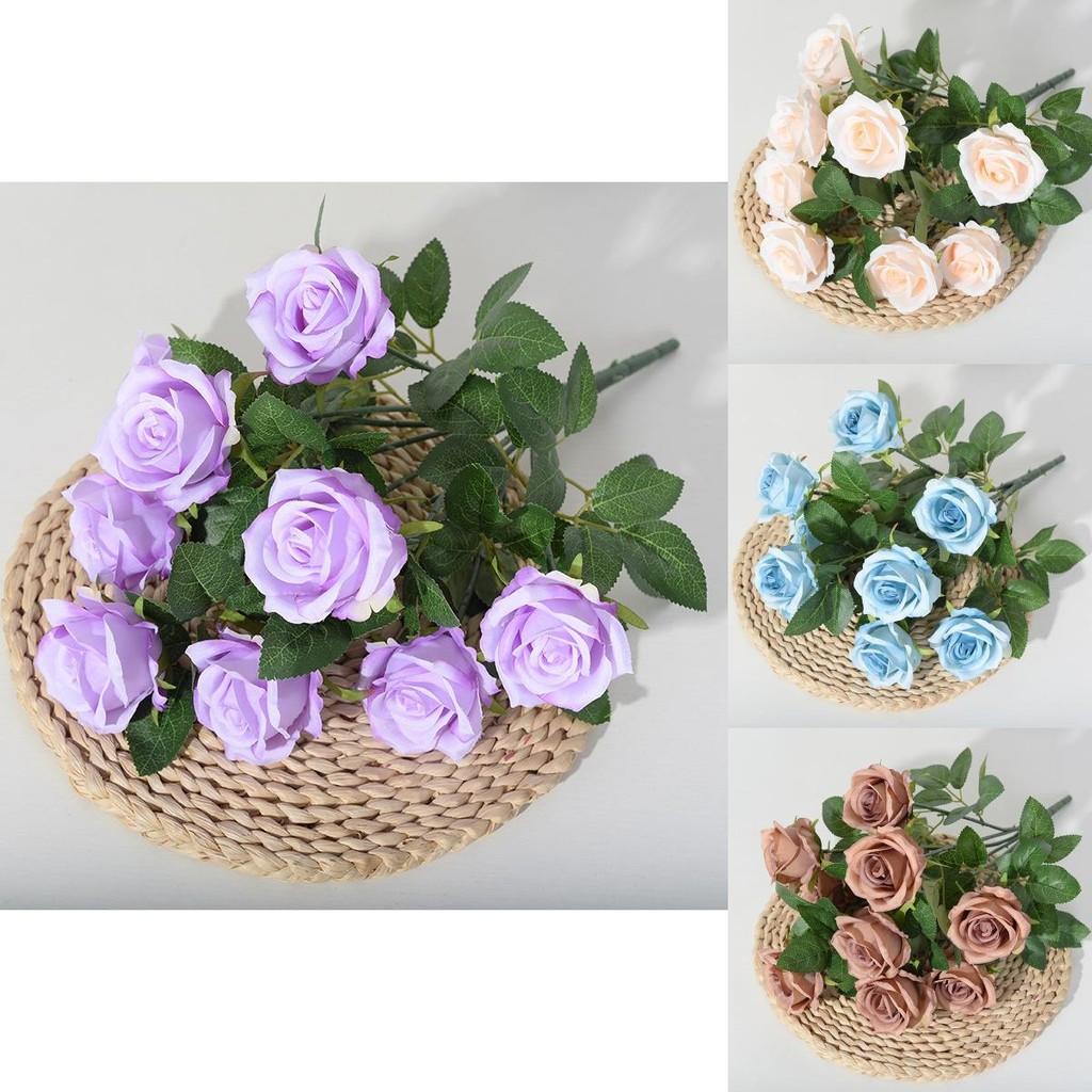 Artificial Ninehead Rose Bouquet Wedding Decor Silk Flowers For Home And Event Use