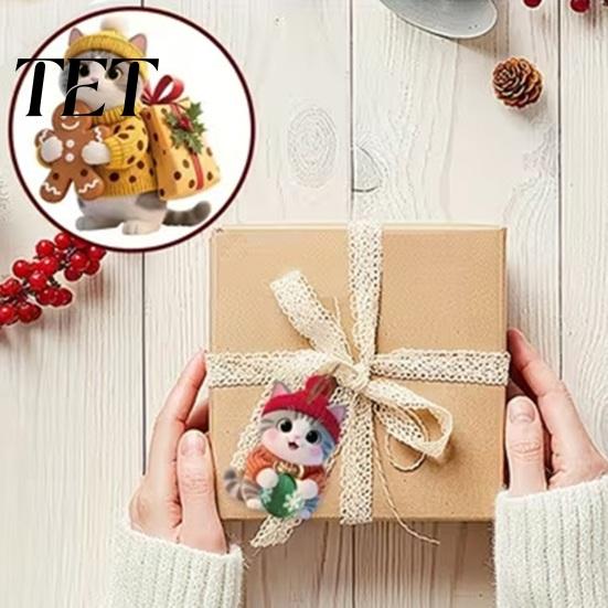 Cute Animal Tree Ornaments Kitten Christmas Hanging with Lanyards, Wooden Cat Pendants for Pendants, Decorative Charms Holiday Home Party Wall