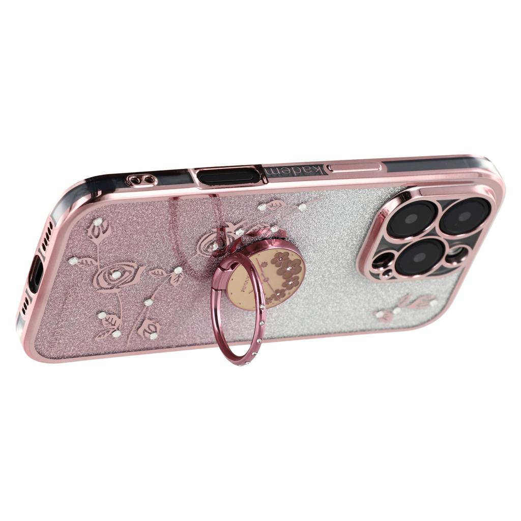 KADEM For iPhone 16 Pro Case TPU Glitter Shiny Rhinestone Phone Cover Ring Kickstand