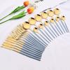 6Set/24Pcs Haze Blue Dinnerware Cutlery Set Western Stainless Steel Gold Tableware Knife Fork Spoon Flatware Kitchen Silverware