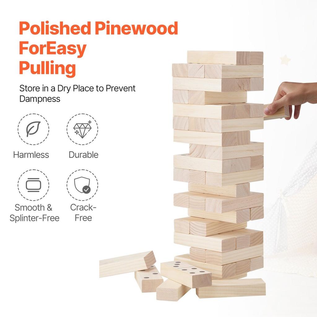 Tumbling Timber Toy, 54 Blocks Large Tumble Tower Blocks Game, Pine Wood Tumbling Tower Game with Carry Bag and Scoreboard, Wooden Stacking Game,