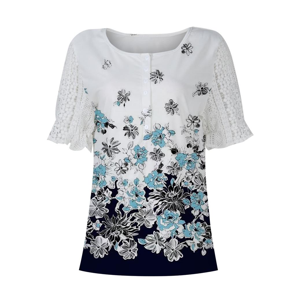 Women Outfits Summer Casual Beach Cover Up Loose Gradient Chiffon Short Shirt Hide Belly Tunic Tops