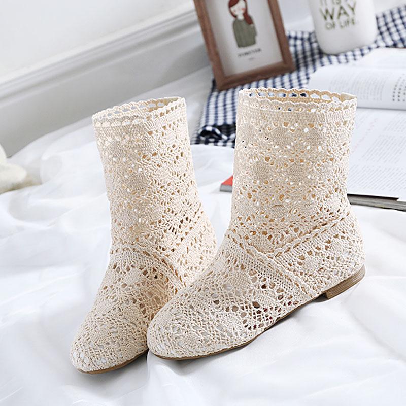 Summer Boots Women Flat Ankle Boots Fashion Cut-Outs Brand Ladies Holes Shoes