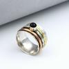 Black Onyx Gemstone Ring, Three Tone Ring, Spinner Band, Bohemian Ring, Silver Jewelry, Labor Day Sale, 925 Sterling Silver