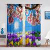 Цветущее дерево вишни, фиолетовые, желтые, белые цветы, прозрачная вуаль, занавеска для гостиной, спальни, декор, тюлевые шторы, шторы