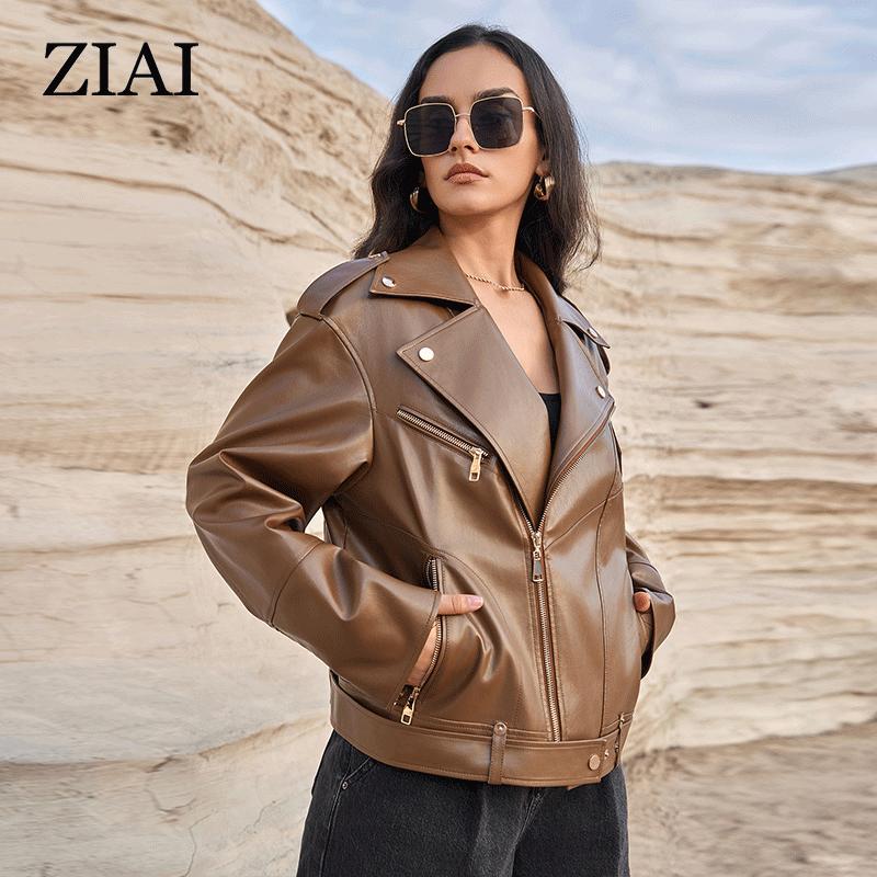 ziai Новая весна осень женская короткая куртка из искусственной кожи повседневное пальто из искусственной кожи свободные мотоциклетные куртки модная уличная одежда большое корейское пальто ZP-30110