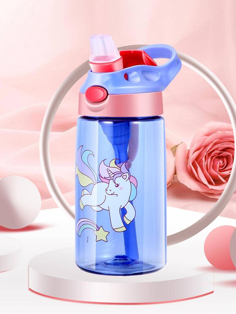 Бутылка для воды для детей с рисунком из мультфильма объемом 480 мл с трубочкой, не содержит BPA, детский чайник для питья, пластиковый портативный прозрачный, для школьных путешествий, милый стаканчик