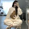 Korean Women's Winter Velvet Pajama Set - Cute Bear Coral Fleece Loungewear