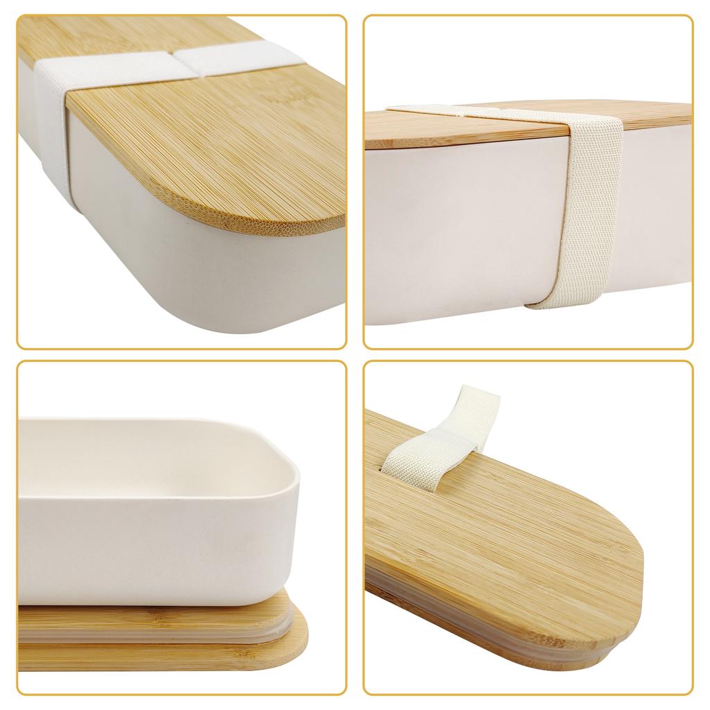 Eco-Friendly Oval Bamboo Fiber Lunch Box with Bamboo Lid, Degradable Bento Box for Office Workers, Reusable Food Storage Container