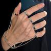 Women Hand Chain Punk Style Five Rings Solid Color Wrist Chain Ring Unisex Charm Hip Hop Chain Open Rings Set Couple Jewelry