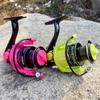 New Fishing Reels with Fish Alarm Drag 5-12KG Spinning Reel OE 2000 3000 4000 5000 6000 7000 Series Metal Spool 5.2:1 Green Pink