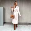 Spring and Autumn Coat Simple V-neck Strap Long Coat Women