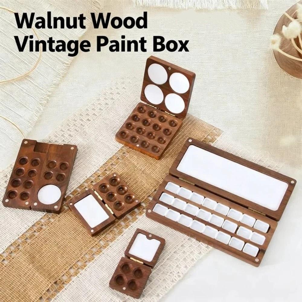 Walnut Wood Paint Box Mini Mixing Paint Tray Empty Box Pocket Palette Artist Use