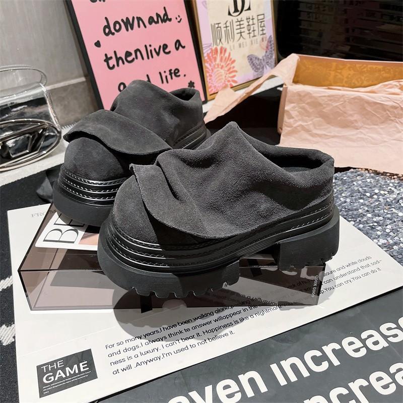 Fashion Coarse Heel Shoes Spring New Round Head Cow Suede Waterproof Table Cover Foot Anti-slip Wear-resistant High Heels