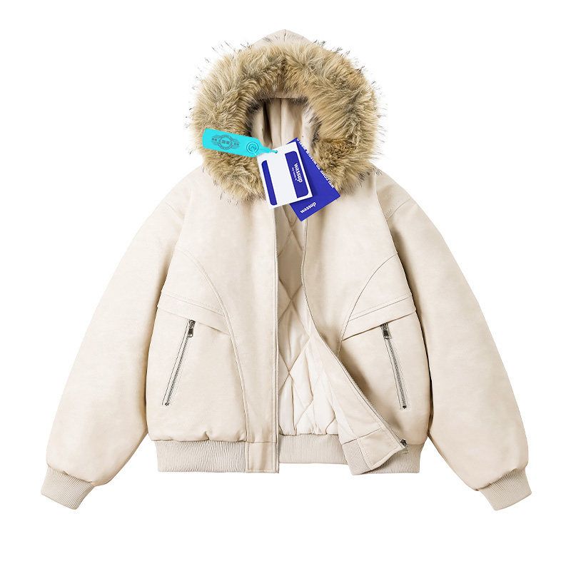 Wassup Куртка из искусственной кожи с большим меховым воротником, хлопковая, зимняя, из искусственного норкового бархата, утолщенная, теплая, рабочая, хлопковое пальто для мужчин и женщин