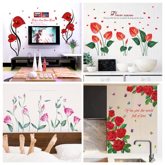Flower Wall Decal Removable Peel And Stick PVC Stickers Colorful Rose/Morning Glory Floral Wall Murals Decor for Bedroom Living Room Nursery