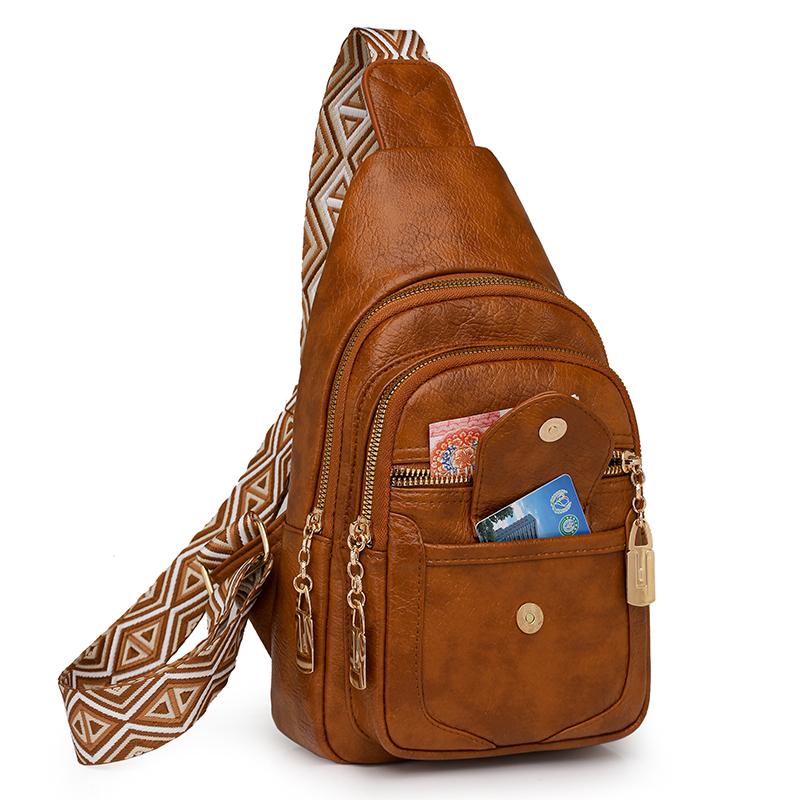 Женская нагрудная сумка, винтажная сумка через плечо из ПУ, многофункциональная сумка через плечо