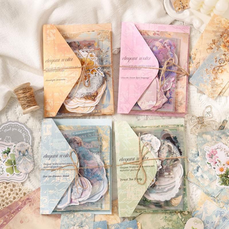 130Pcs Vintage Literary Style Scrapbook Material Pack Retro Journal DIY Craft Paper Sticker Set for Diary Album Supplies