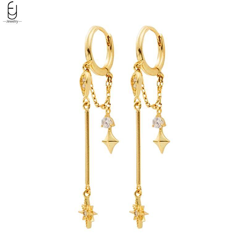 925 Silver Needle Luxury Long Chain Tassel Crystal Stud Earrings For Women Exquisite Pendant Gold Earrings Fine Jewelry