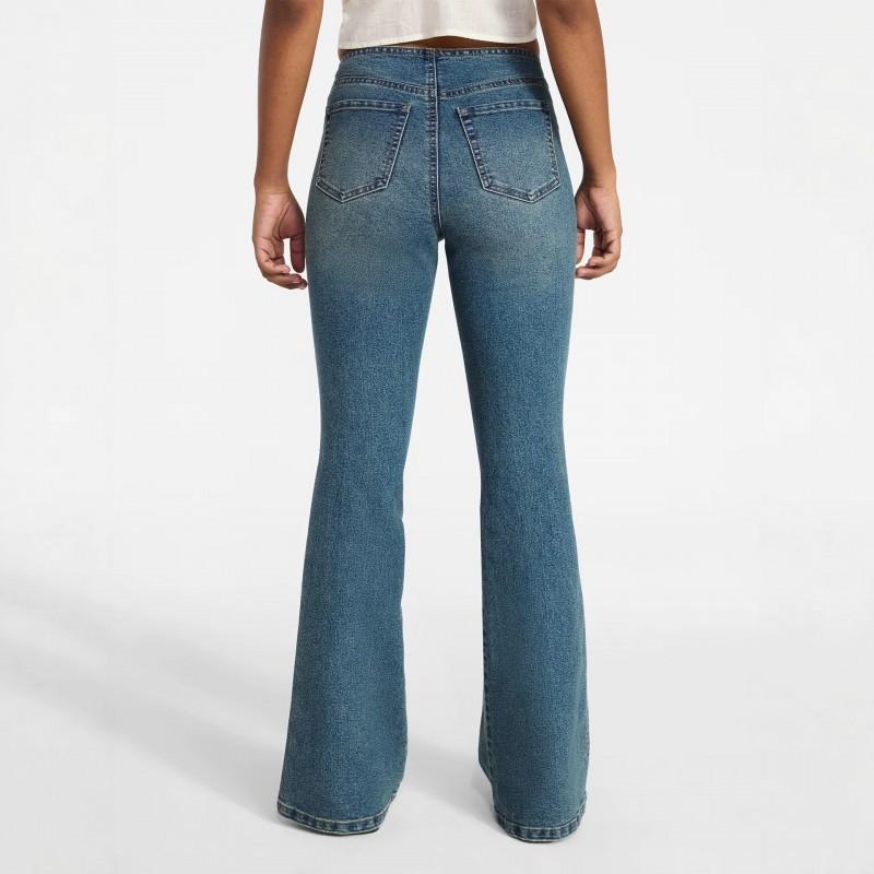 Washed Distressed Slim Flare Jeans Cross Tie Low Waist Stretch Denim Pants Teens Youth