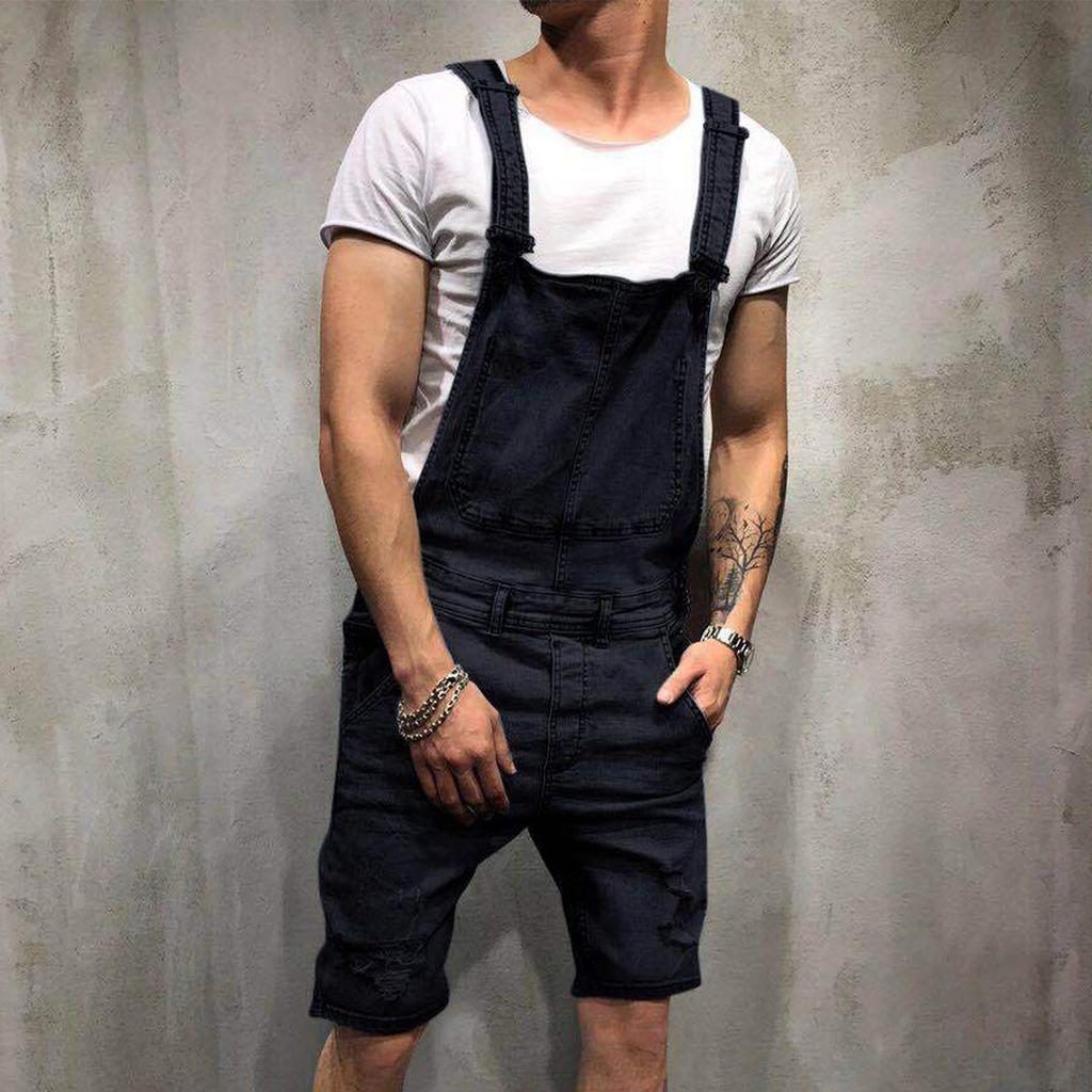 Модный мужской джинсовый комбинезон на бретелях, джинсовые шорты, популярная рабочая одежда