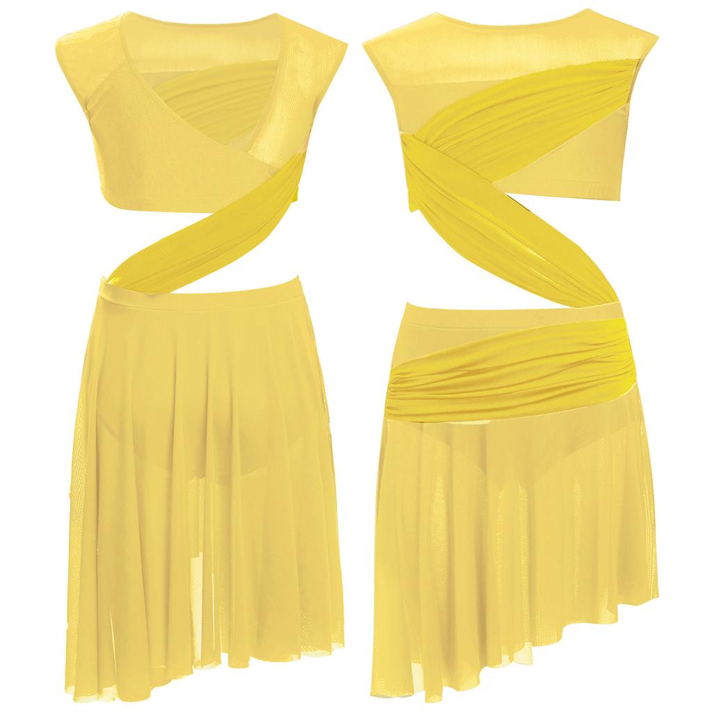 Платье для лирического танца для девочек, цельное, без рукавов, с прозрачной сетчатой вставкой, лоскутное, с асимметричным подолом, костюм для выступления