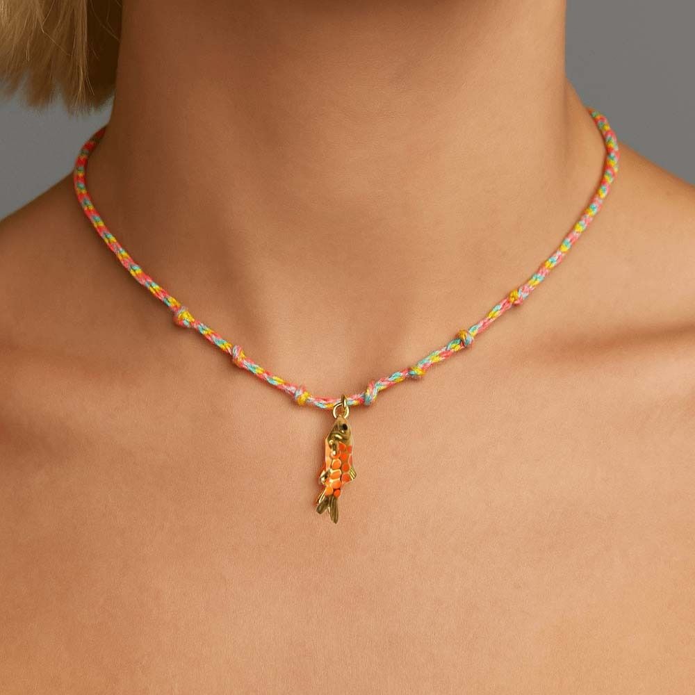 Movable Plated Enamel Fish Choker Ocean Style Enamel Koi Neck Pendant  Accessories