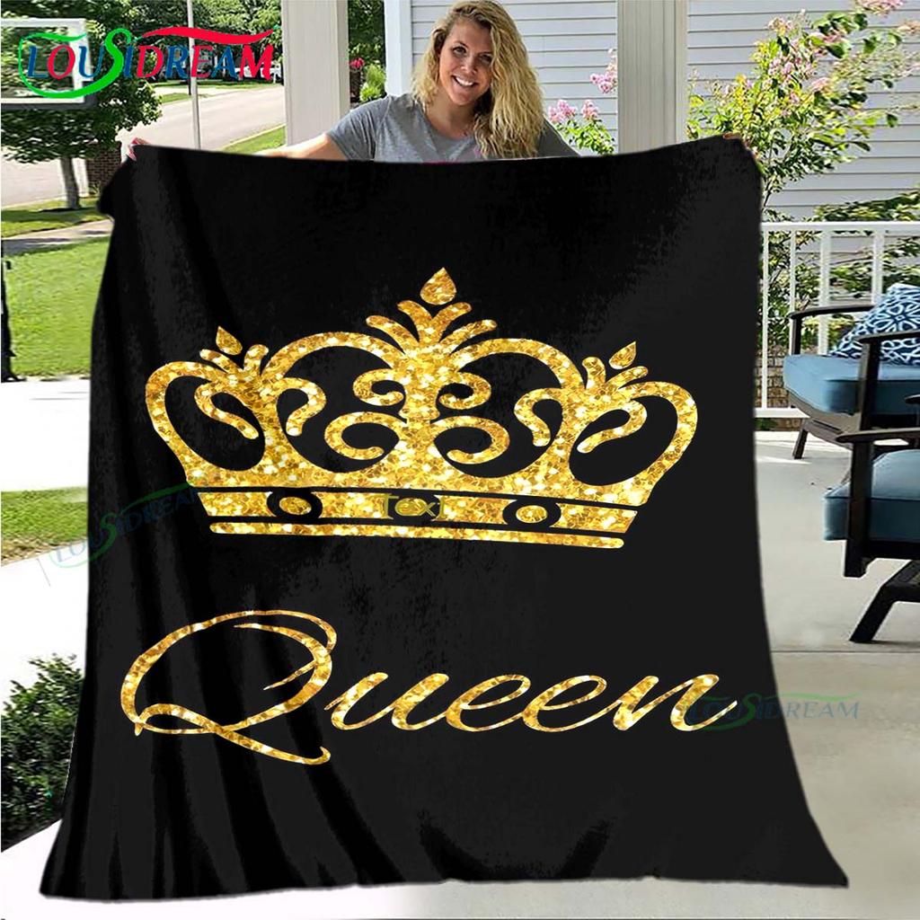 Hot Pattern KING and QUEEN Pattern Blanket Flannel Thin Blanket Portable Home Travel Office Lunch Break Blanket Birthday Gift