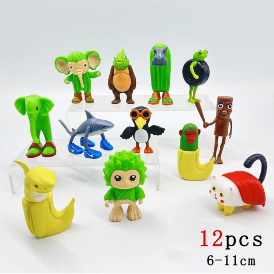 8-12Pcs Italian Brainrot Anime Action Figure Set Tung Tung Sahur Tralalero Tralala Bombardino Crocodilo Figures Model Toy Gifts