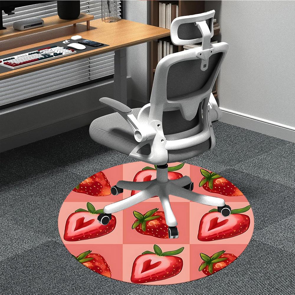 1PC Strawberry Heart Pattern Office Round Area Rug, Mat Suitable For Office, Under Office Chairs Bedroom Living Room Home Decor, Room Deco