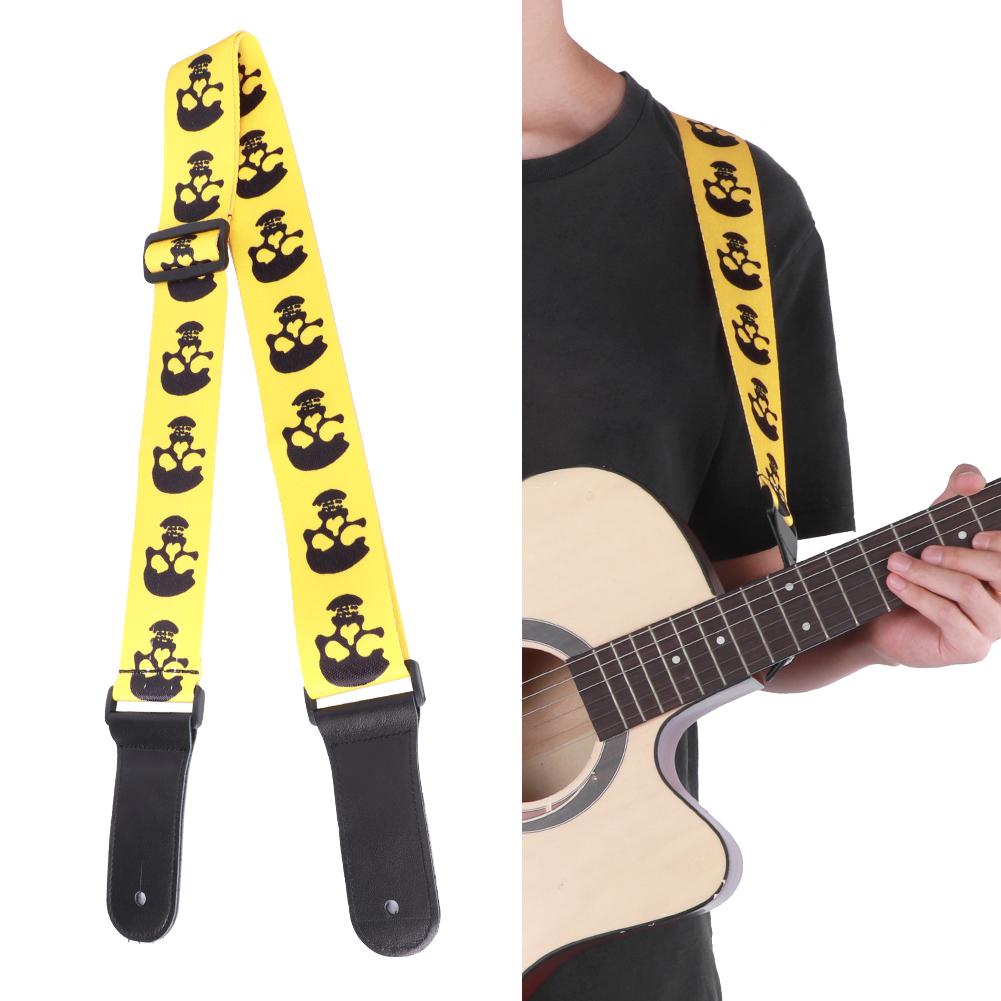 Guitar Strap Acoustic Electric Bass Ukulele Belt Adjustable Skull Pattern Leather HeadYellow