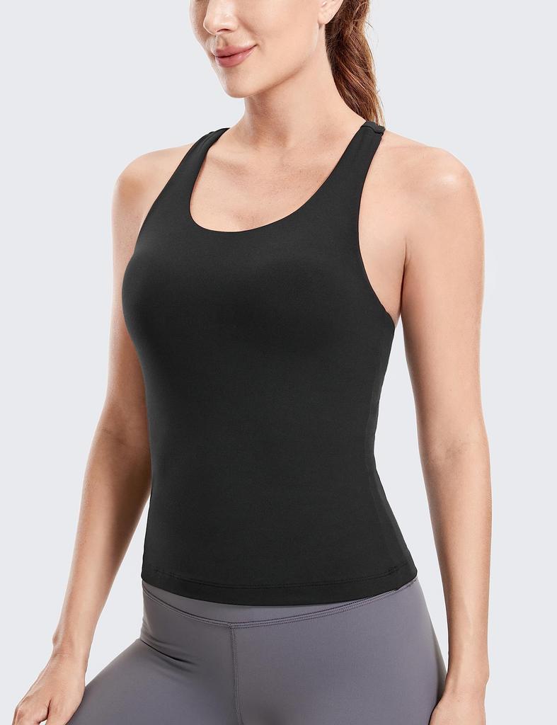 CRZ YOGA Racerback Tank Top with Yoga Sports Size L Women's Quick-Drying Cups, Wear, Bra, Butterluxe, Black,